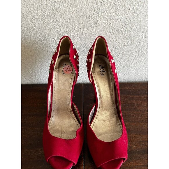 Dots Womens Platform Heels Women 7.5M Red Studded Peep Toe Vegan Fabric - Picture 4 of 12